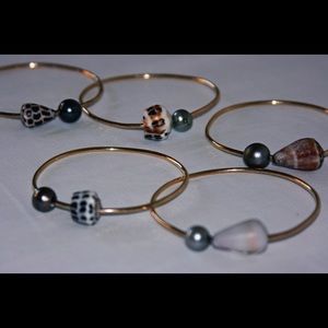 14k gold filled bangles with Tahitian pearls